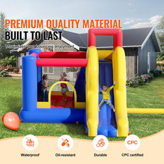 Inflatable Bounce House, Outdoor High Quality Playhouse Trampoline, Jumping Bouncer with Blower, Slide, and Storage Bag, Family Backyard Bouncy Castle, for Kid Ages 3_8 Years, 3.4x2.6x2.3m