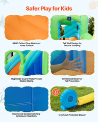 Inflatable Bounce House, 3.4 x 3.74 x 2.13 m Inflatable Bounce House Water Slide, Bouncer Castle with Castle Bounces, Basketball Hoop, Splash Pool & Water Ring Toss, for 3 to 4 Kids Ages 3 to 8