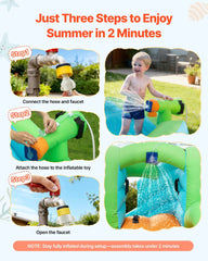 Inflatable Bounce House, 3.4 x 3.74 x 2.13 m Inflatable Bounce House Water Slide, Bouncer Castle with Castle Bounces, Basketball Hoop, Splash Pool & Water Ring Toss, for 3 to 4 Kids Ages 3 to 8