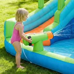 Inflatable Bounce House, 3.4 x 3.74 x 2.13 m Inflatable Bounce House Water Slide, Bouncer Castle with Castle Bounces, Basketball Hoop, Splash Pool & Water Ring Toss, for 3 to 4 Kids Ages 3 to 8