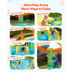 Inflatable Bounce House, 3.82 x 3.98 x 1.97 m Inflatable Bounce House Water Slide, Bouncer Castle with Castle Bounces, Basketball Hoop, Splash Pool & Water Ring Toss, for 3 to 4 Kids Ages 3 to 8
