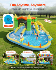Inflatable Bounce House, 3.82 x 3.98 x 1.97 m Inflatable Bounce House Water Slide, Bouncer Castle with Castle Bounces, Basketball Hoop, Splash Pool & Water Ring Toss, for 3 to 4 Kids Ages 3 to 8