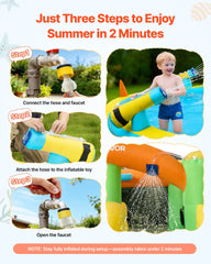 Inflatable Bounce House, 3.82 x 3.98 x 1.97 m Inflatable Bounce House Water Slide, Bouncer Castle with Castle Bounces, Basketball Hoop, Splash Pool & Water Ring Toss, for 3 to 4 Kids Ages 3 to 8
