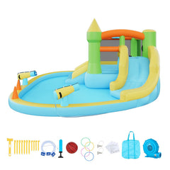 Inflatable Bounce House, 3.82 x 3.98 x 1.97 m Inflatable Bounce House Water Slide, Bouncer Castle with Castle Bounces, Basketball Hoop, Splash Pool & Water Ring Toss, for 3 to 4 Kids Ages 3 to 8