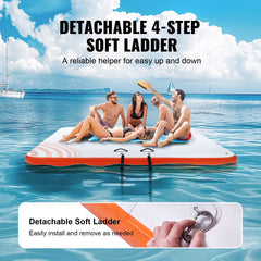 Inflatable Floating Dock, 7 x 7FT Inflatable Dock Platform, Non-Slip Water Floating Dock Mat with Portable Carrying Bag & Detachable Ladder, Floating Platform Island Raft for Pool Beach Ocean