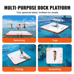Inflatable Floating Dock, 7 x 7FT Inflatable Dock Platform, Non-Slip Water Floating Dock Mat with Portable Carrying Bag & Detachable Ladder, Floating Platform Island Raft for Pool Beach Ocean