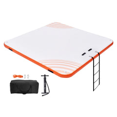 Inflatable Floating Dock, 7 x 7FT Inflatable Dock Platform, Non-Slip Water Floating Dock Mat with Portable Carrying Bag & Detachable Ladder, Floating Platform Island Raft for Pool Beach Ocean