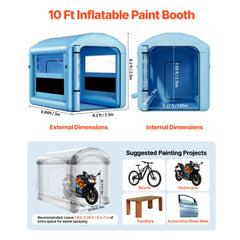 Inflatable Paint Booth, 3 x 2.5 x 2.5 m, Inflatable Spray Booth with 550W Powerful Blower and Air Filter System, Round Roof with Light Hook, for Painting Bicycle, Motorcycle, and Furniture