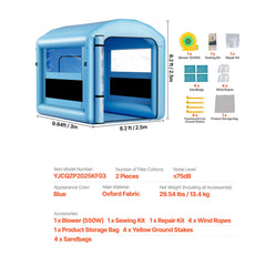 Inflatable Paint Booth, 3 x 2.5 x 2.5 m, Inflatable Spray Booth with 550W Powerful Blower and Air Filter System, Round Roof with Light Hook, for Painting Bicycle, Motorcycle, and Furniture