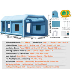 Inflatable Paint Booth 29.5x15.7x11.8ft Inflatable Spray Booth 950W+750W