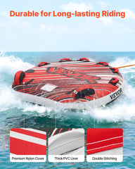 Towable Tube for Boating, 3 Riders Inflatable Boat Tubes and Towables, 231 kg Capacity Water Sport Towable Tube for Boat to Pull - with Fins, Full Nylon Cover, Padded Handles & Safety Valve