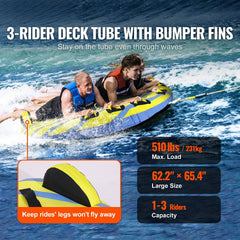 Towable Tube for Boating, 1-3 Riders Inflatable Towable Tube with Bumper Fins, 510 lbs Water Sport Towable Tubes for Boats to Pull, Full Nylon Cover, EVA Grab Handles and Speed Safety Valve