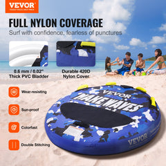 Towable Tube for Boating, 1-2 Riders Inflatable Boat Tubes and Towables, 340 lbs, 51.8" Round Water Sport Towable Tube for Boat to Pull, Full Nylon Cover, EVA Grab Handles and Speed Safety Valve