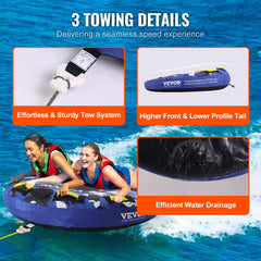Towable Tube for Boating, 1-2 Riders Inflatable Boat Tubes and Towables, 340 lbs, 51.8" Round Water Sport Towable Tube for Boat to Pull, Full Nylon Cover, EVA Grab Handles and Speed Safety Valve