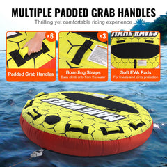 Towable Tube for Boating, 1-3 Riders Inflatable Boat Tubes and Towables, 510 lbs, 63" Round Water Sport Towable Tubes for Boats to Pull, Full Nylon Cover, EVA Grab Handles and Speed Safety Valve