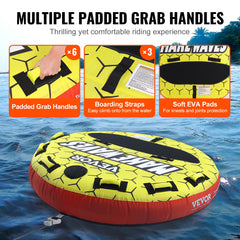 Towable Tube for Boating, 1-3 Riders Inflatable Boat Tubes and Towables, 510 lbs, 63" Round Water Sport Towable Tubes for Boats to Pull, Full Nylon Cover, EVA Grab Handles and Speed Safety Valve