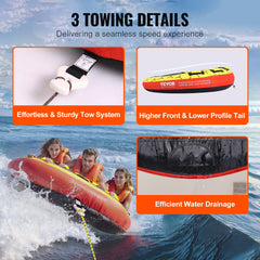 Towable Tube for Boating, 1-3 Riders Inflatable Boat Tubes and Towables, 510 lbs, 63" Round Water Sport Towable Tubes for Boats to Pull, Full Nylon Cover, EVA Grab Handles and Speed Safety Valve