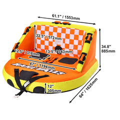 Towable Tube for Boating, 1-2 Riders Inflatable Towable Tubes with Deck Seats and Backrest, 340 lbs Water Sport Tube for Boat to Pull, Full Nylon Cover, EVA Grab Handles and Speed Safety Valve