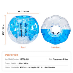 Inflatable Bumper Ball 1-Pack, 5FT/1.5M Body Sumo Zorb Balls for Teen & Adult, 0.8mm Thick PVC Human Hamster Bubble Balls for Outdoor Team Gaming Play, Bumper Bopper Toys for Garden, Yard, Park