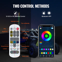 2 PCS 5 FT Whip Light, APP & RF Remote Control Led Whip Light, Waterproof Spiral RGB Chasing Lighted Whips with 4 Flags, for UTVs, ATVs, Motorcycles, RZR, Can-am, Trucks, Off-road, Go-karts
