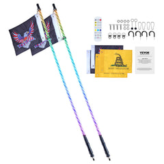 2 PCS 5 FT Whip Light, APP & RF Remote Control Led Whip Light, Waterproof Spiral RGB Chasing Lighted Whips with 4 Flags, for UTVs, ATVs, Motorcycles, RZR, Can-am, Trucks, Off-road, Go-karts