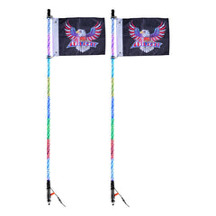 2 PCS 5 FT Whip Light, APP & RF Remote Control Led Whip Light, Waterproof Spiral RGB Chasing Lighted Whips with 4 Flags, for UTVs, ATVs, Motorcycles, RZR, Can-am, Trucks, Off-road, Go-karts