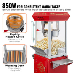 Popcorn Popper Machine with Cart Popcorn Maker 850W 8 Oz 48 Cups Red