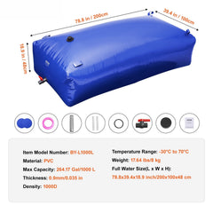 Portable Water Storage Bladder 264 Gal 1000D PVC Collapsible Water Tank
