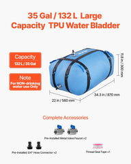 Water Storage Bladder, 132L Large Capacity TPU Soft Water Bag, Portable & Collapsible Water Storage Containers, Leakproof & Wear-Resistant RV Waters Tank for Camping Irrigation Outdoor Use