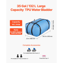 Water Storage Bladder, 132L Large Capacity TPU Soft Water Bag, Portable & Collapsible Water Storage Containers, Leakproof & Wear-Resistant RV Waters Tank for Camping Irrigation Outdoor Use