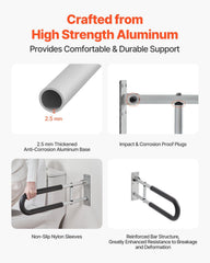 Toilet Safety Rail, 60.5 cm U-Shaped Handicap Grab Bar, Foldable Senior Safety Pole, Flip Up Toilet Grab Bars with Anti-Slip Support Handle, 136 kg Load Capacity for Elderly, Disabled, Pregnant