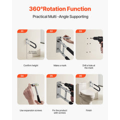 Toilet Safety Rail, 60.5 cm U-Shaped Handicap Grab Bar, Foldable Senior Safety Pole, Flip Up Toilet Grab Bars with Anti-Slip Support Handle, 136 kg Load Capacity for Elderly, Disabled, Pregnant