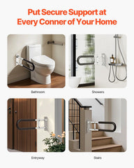 Toilet Safety Rail, 60.5 cm U-Shaped Handicap Grab Bar, Foldable Senior Safety Pole, Flip Up Toilet Grab Bars with Anti-Slip Support Handle, 136 kg Load Capacity for Elderly, Disabled, Pregnant