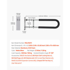 Toilet Safety Rail, 60.5 cm U-Shaped Handicap Grab Bar, Foldable Senior Safety Pole, Flip Up Toilet Grab Bars with Anti-Slip Support Handle, 136 kg Load Capacity for Elderly, Disabled, Pregnant