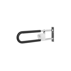 Toilet Safety Rail, 76.5 cm U-Shaped Handicap Grab Bar, Foldable Senior Safety Pole, Flip Up Toilet Grab Bars with Anti-Slip Handle, 136 kg Load Capacity Security Handrail with Paper Holder