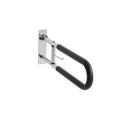 Toilet Safety Rail, 76.5 cm U-Shaped Handicap Grab Bar, Foldable Senior Safety Pole, Flip Up Toilet Grab Bars with Anti-Slip Handle, 136 kg Load Capacity Security Handrail with Paper Holder