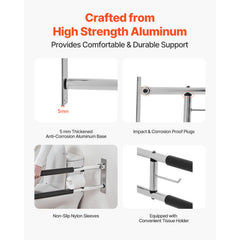 Toilet Safety Rail, 76.5 cm U-Shaped Handicap Grab Bar, Foldable Senior Safety Pole, Flip Up Toilet Grab Bars with Anti-Slip Handle, 136 kg Load Capacity Security Handrail with Paper Holder
