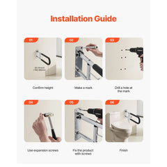 Toilet Safety Rail, 76.5 cm U-Shaped Handicap Grab Bar, Foldable Senior Safety Pole, Flip Up Toilet Grab Bars with Anti-Slip Handle, 136 kg Load Capacity Security Handrail with Paper Holder