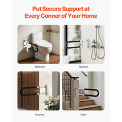 Toilet Safety Rail, 76.5 cm U-Shaped Handicap Grab Bar, Foldable Senior Safety Pole, Flip Up Toilet Grab Bars with Anti-Slip Handle, 136 kg Load Capacity Security Handrail with Paper Holder