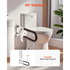 Toilet Safety Rail, 76.5 cm U-Shaped Handicap Grab Bar, Foldable Senior Safety Pole, Flip Up Toilet Grab Bars with Anti-Slip Handle, 136 kg Load Capacity Security Handrail with Paper Holder