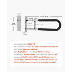 Toilet Safety Rail, 76.5 cm U-Shaped Handicap Grab Bar, Foldable Senior Safety Pole, Flip Up Toilet Grab Bars with Anti-Slip Handle, 136 kg Load Capacity Security Handrail with Paper Holder