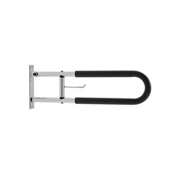 Toilet Safety Rail, 76.5 cm U-Shaped Handicap Grab Bar, Foldable Senior Safety Pole, Flip Up Toilet Grab Bars with Anti-Slip Handle, 136 kg Load Capacity Security Handrail with Paper Holder