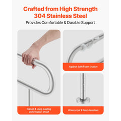Toilet Safety Rail, 80 cm U-Shaped Handicap Grab Bar, 304 Stainless Steel Senior Safety Pole, Toilet Grab Bars with Anti-Slip Handle, 136 kg Load Capacity Security Handrail with Support Leg