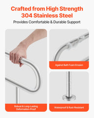 Toilet Safety Rail, 80 cm U-Shaped Handicap Grab Bar, 304 Stainless Steel Senior Safety Pole, Toilet Grab Bars with Anti-Slip Handle, 136 kg Load Capacity Security Handrail with Support Leg