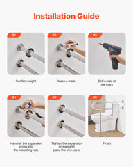 Toilet Safety Rail, 80 cm U-Shaped Handicap Grab Bar, 304 Stainless Steel Senior Safety Pole, Toilet Grab Bars with Anti-Slip Handle, 136 kg Load Capacity Security Handrail with Support Leg