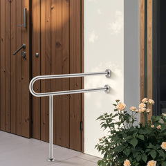 Toilet Safety Rail, 80 cm U-Shaped Handicap Grab Bar, 304 Stainless Steel Senior Safety Pole, Toilet Grab Bars with Anti-Slip Handle, 136 kg Load Capacity Security Handrail with Support Leg