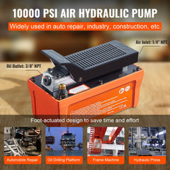 Air Hydraulic Pump, 10,000 PSI 1/2 Gal Reservoir, NPT 3/8" Oil Outlet, NPT 1/4" Inlet, 6.6 ft Pipe, Foot Actuated Hydraulic Pump Air Treadle for Auto Body Frame Machines and Pulling Post, Orange
