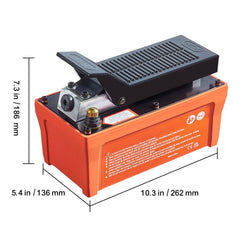 Air Hydraulic Pump, 10,000 PSI 1/2 Gal Reservoir, NPT 3/8" Oil Outlet, NPT 1/4" Inlet, 6.6 ft Pipe, Foot Actuated Hydraulic Pump Air Treadle for Auto Body Frame Machines and Pulling Post, Orange