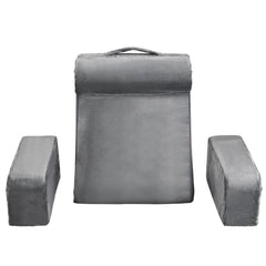 Reading Pillow, Backrest Support Pillow with Arm and 3 Pockets, Large Size Bed Pillow with Removable Headrest & 25D Sponge, Handle for Easy Carrying, for Reading, Gaming, Resting, Working, Grey