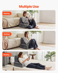 Reading Pillow, Backrest Support Pillow with Arm and 3 Pockets, Large Size Bed Pillow with Removable Headrest & 25D Sponge, Handle for Easy Carrying, for Reading, Gaming, Resting, Working, Grey